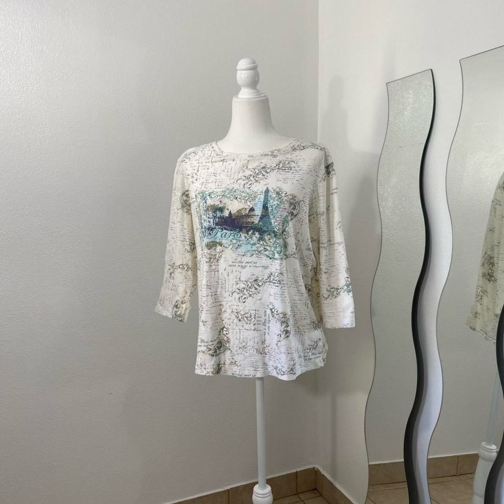 White Long Sleeve Boxy Tee with Scenic Graphic